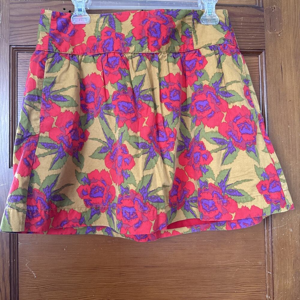 Fossil Skirt Womens Medium Red Purple Floral Boho Peasant Wearable Art Mini